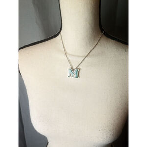 Claire's Necklace Silver and Green Letter M